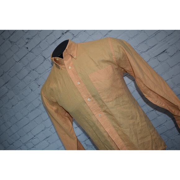 Jos A Bank Hawaiian LINEN Shirt Mens Size Small Orange Long Sleeve - Picture 6 of 6